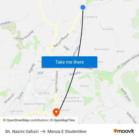 Sh. Nazmi Gafurri to Menza E Studentëve map