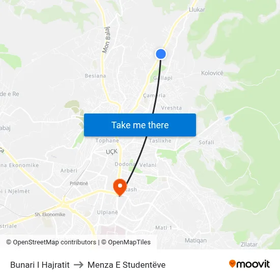 Bunari I Hajratit to Menza E Studentëve map