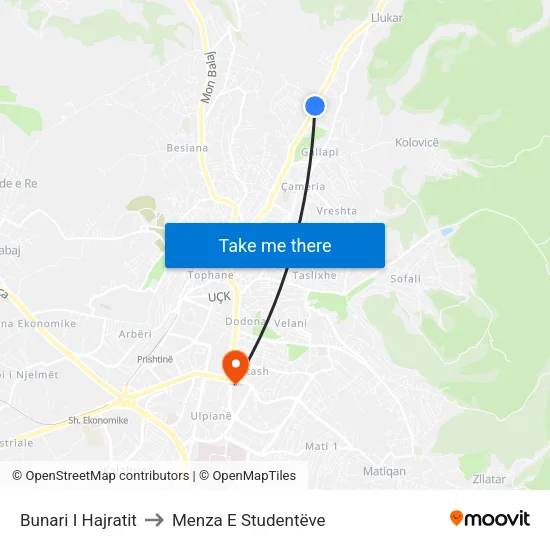 Bunari I Hajratit to Menza E Studentëve map