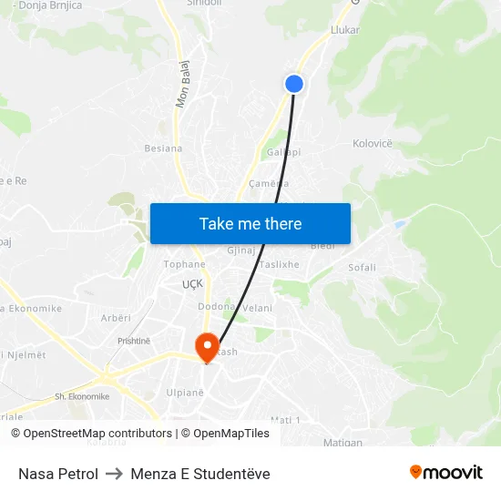 Nasa Petrol to Menza E Studentëve map