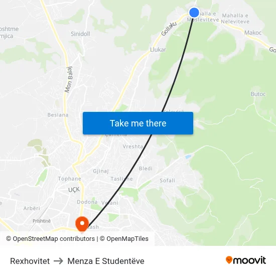 Rexhovitet to Menza E Studentëve map