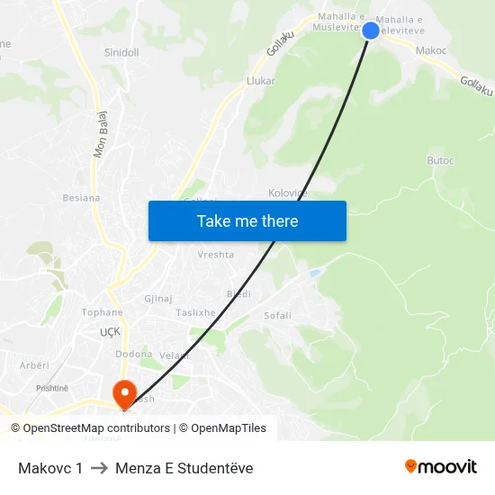Makovc 1 to Menza E Studentëve map