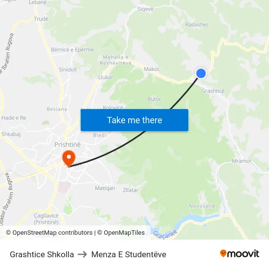Grashtice Shkolla to Menza E Studentëve map