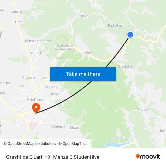 Grashtice E Lart to Menza E Studentëve map