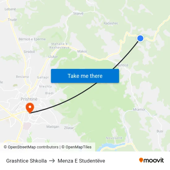 Grashtice Shkolla to Menza E Studentëve map