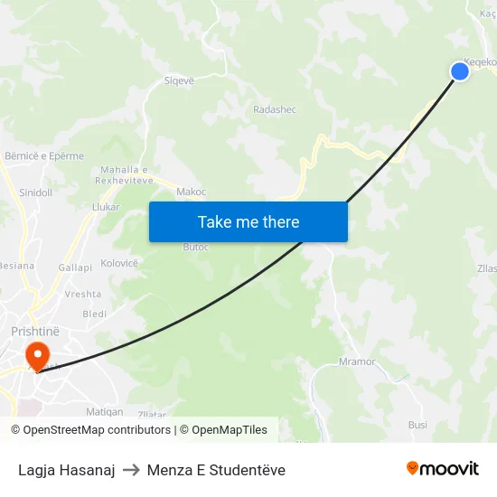 Lagja Hasanaj to Menza E Studentëve map