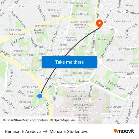 Banesat E Arabeve to Menza E Studentëve map