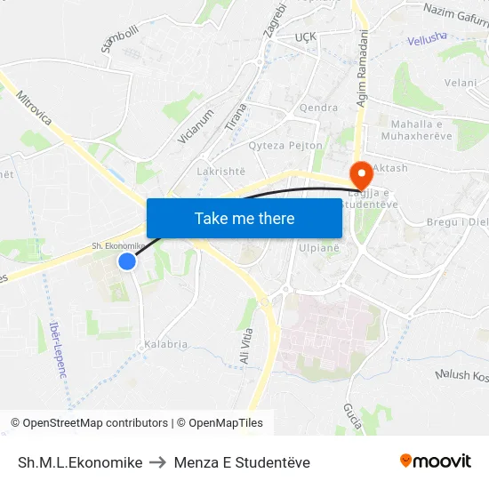Sh.M.L.Ekonomike to Menza E Studentëve map