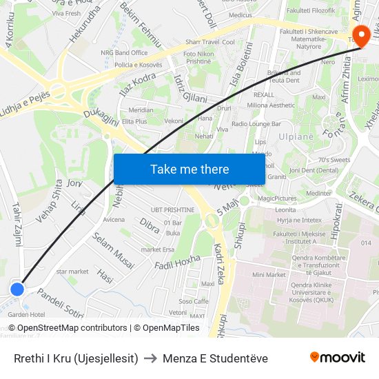 Rrethi I Kru (Ujesjellesit) to Menza E Studentëve map