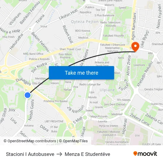 Stacioni I Autobuseve to Menza E Studentëve map