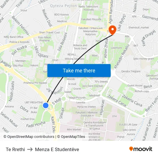 Te Rrethi to Menza E Studentëve map