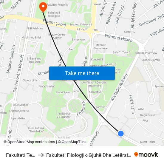 Fakulteti Teknik to Fakulteti Filologjik-Gjuhë Dhe Letërsi Angleze map