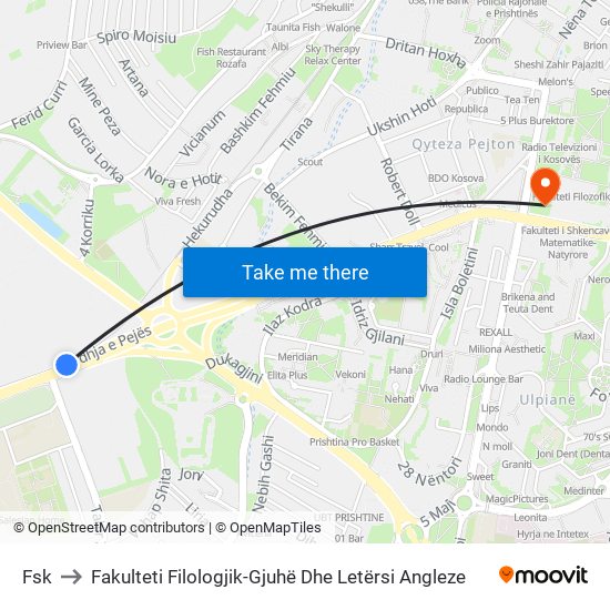 Fsk to Fakulteti Filologjik-Gjuhë Dhe Letërsi Angleze map