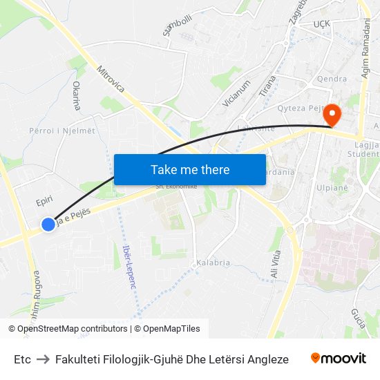 Etc to Fakulteti Filologjik-Gjuhë Dhe Letërsi Angleze map