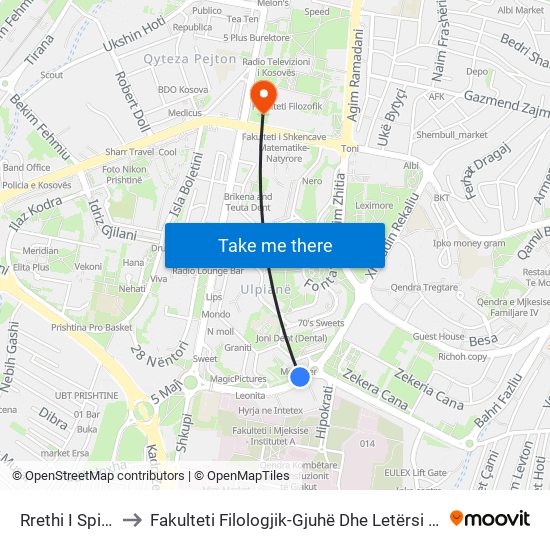 Rrethi I Spitalit to Fakulteti Filologjik-Gjuhë Dhe Letërsi Angleze map