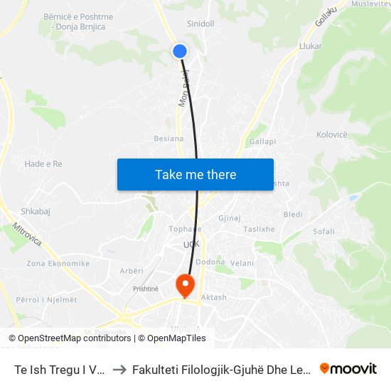 Te Ish Tregu I Veturave to Fakulteti Filologjik-Gjuhë Dhe Letërsi Angleze map