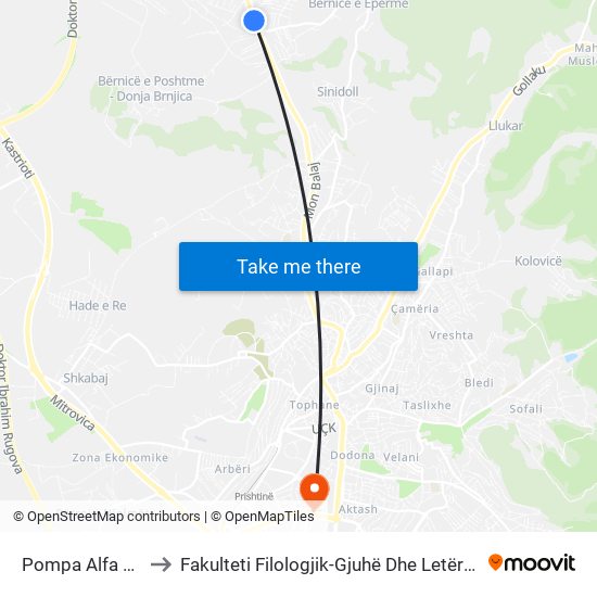 Pompa Alfa Trade to Fakulteti Filologjik-Gjuhë Dhe Letërsi Angleze map