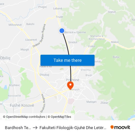 Bardhosh Te Albi to Fakulteti Filologjik-Gjuhë Dhe Letërsi Angleze map