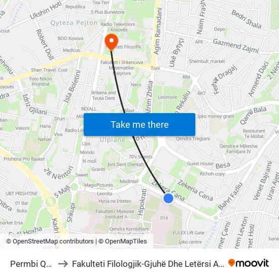 Permbi Qkuk to Fakulteti Filologjik-Gjuhë Dhe Letërsi Angleze map