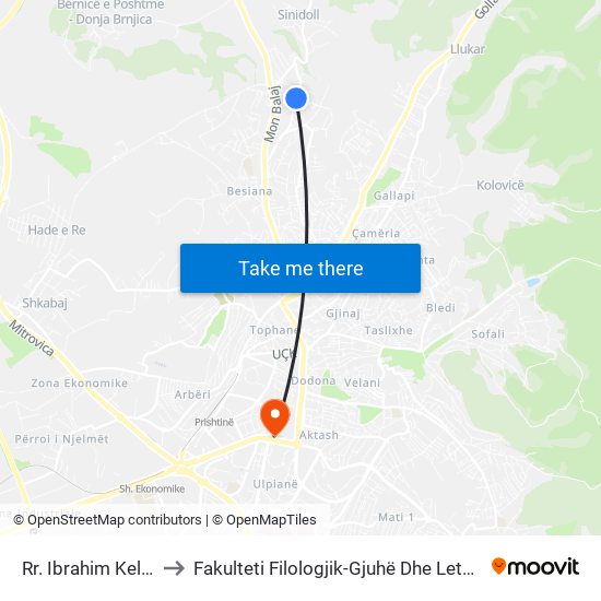 Rr. Ibrahim Kelmendi to Fakulteti Filologjik-Gjuhë Dhe Letërsi Angleze map