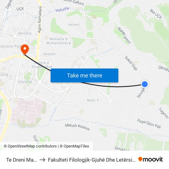 Te Dreni Market to Fakulteti Filologjik-Gjuhë Dhe Letërsi Angleze map