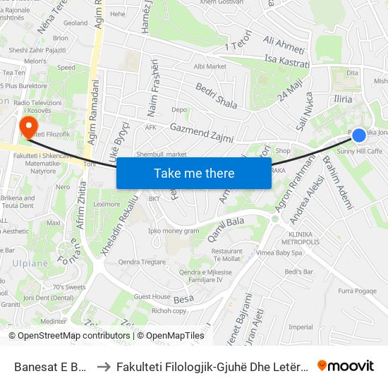 Banesat E Bardha to Fakulteti Filologjik-Gjuhë Dhe Letërsi Angleze map