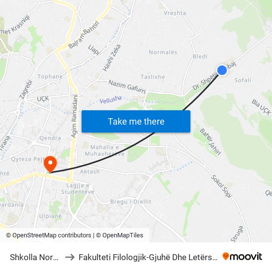 Shkolla Normale to Fakulteti Filologjik-Gjuhë Dhe Letërsi Angleze map