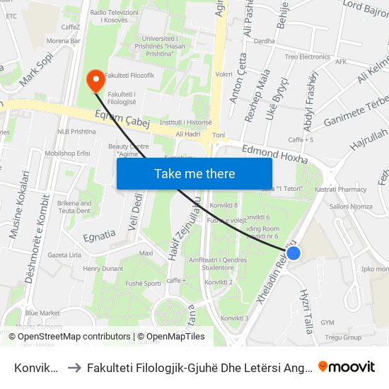 Konviktet to Fakulteti Filologjik-Gjuhë Dhe Letërsi Angleze map