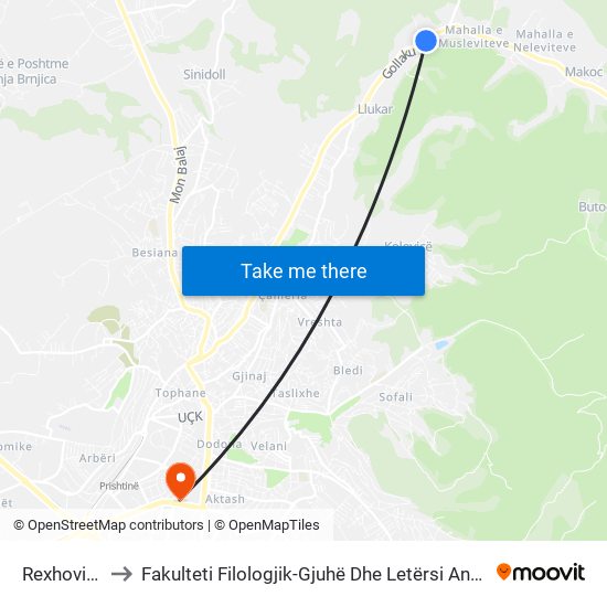 Rexhovitet to Fakulteti Filologjik-Gjuhë Dhe Letërsi Angleze map