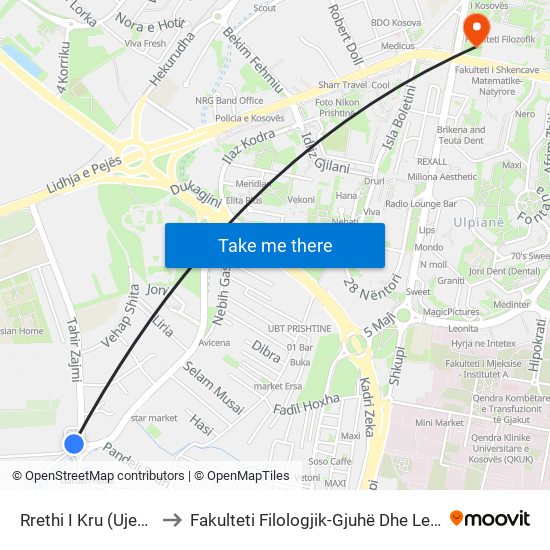 Rrethi I Kru (Ujesjellesit) to Fakulteti Filologjik-Gjuhë Dhe Letërsi Angleze map