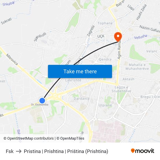 Fsk to Pristina | Prishtina | Priština (Prishtina) map