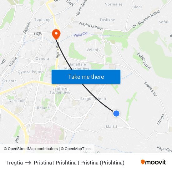 Tregtia to Pristina | Prishtina | Priština (Prishtina) map