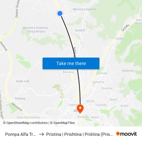 Pompa Alfa Trade to Pristina | Prishtina | Priština (Prishtina) map