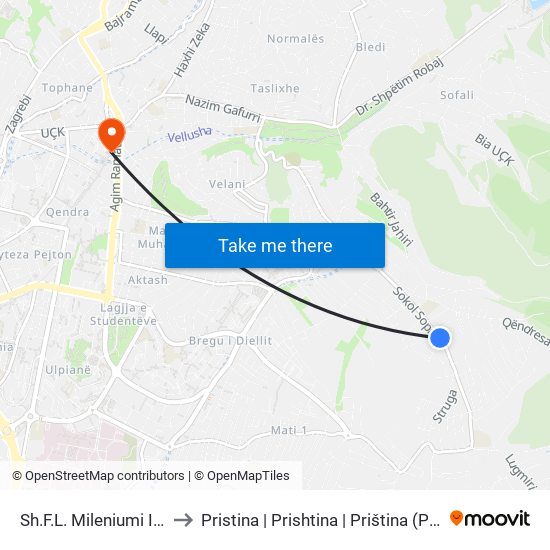 Sh.F.L. Mileniumi I Trete to Pristina | Prishtina | Priština (Prishtina) map