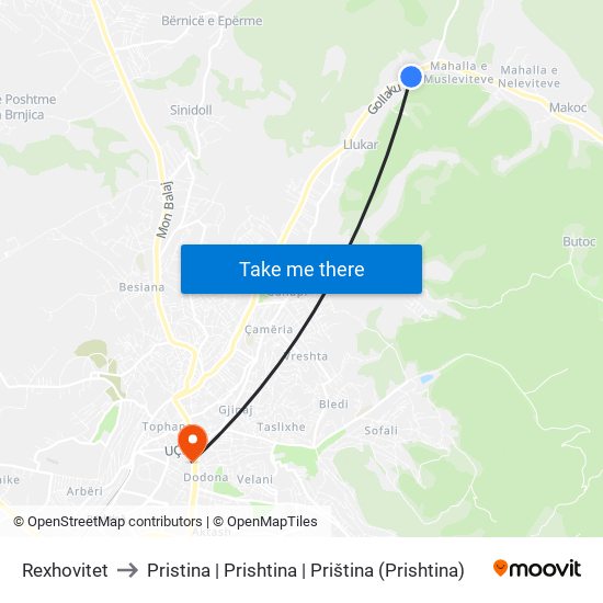 Rexhovitet to Pristina | Prishtina | Priština (Prishtina) map