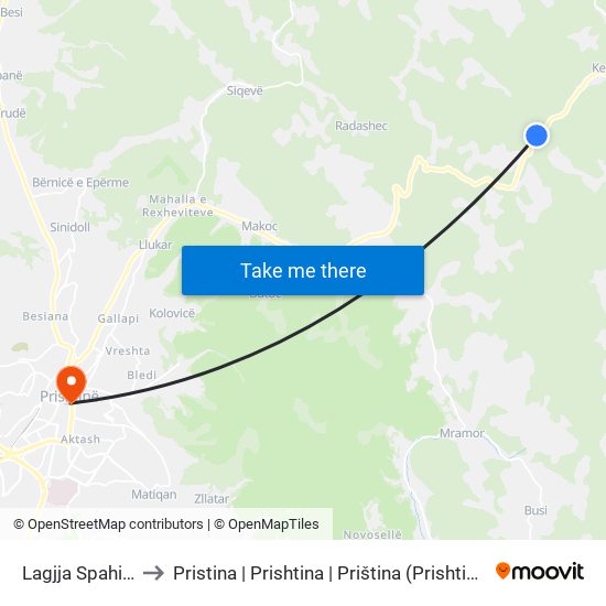 Lagjja Spahiaj to Pristina | Prishtina | Priština (Prishtina) map