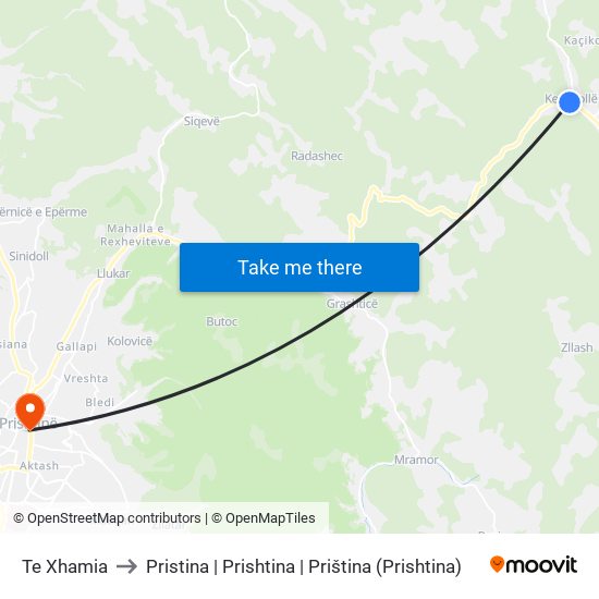 Te Xhamia to Pristina | Prishtina | Priština (Prishtina) map