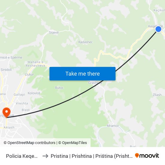 Policia Keqekoll to Pristina | Prishtina | Priština (Prishtina) map