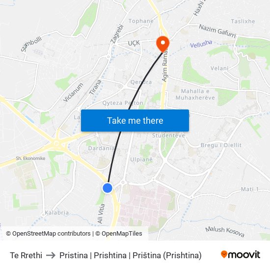Te Rrethi to Pristina | Prishtina | Priština (Prishtina) map