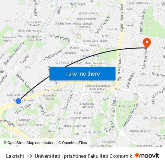 Lakrisht to Universiteti i prishtines Fakullteti Ekonomik map