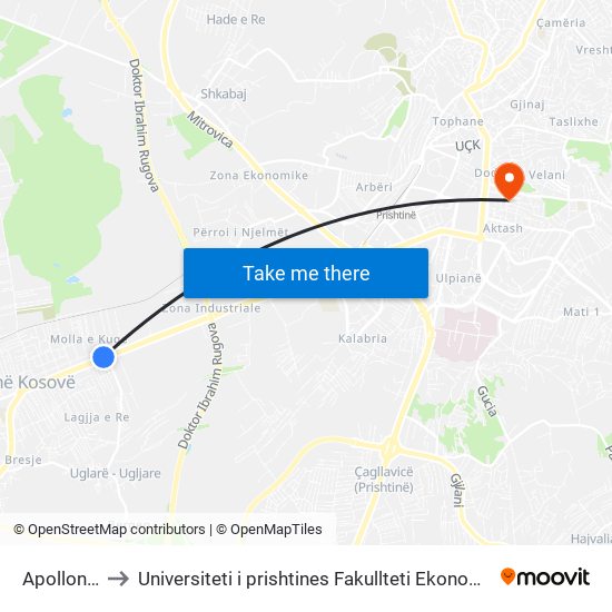 Apollonia to Universiteti i prishtines Fakullteti Ekonomik map