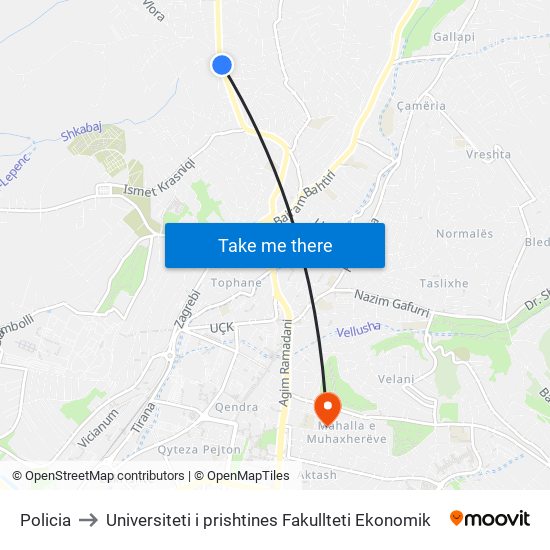 Policia to Universiteti i prishtines Fakullteti Ekonomik map