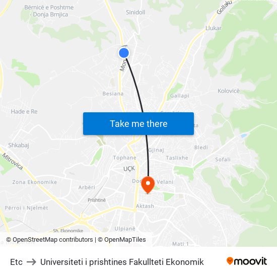 Etc to Universiteti i prishtines Fakullteti Ekonomik map