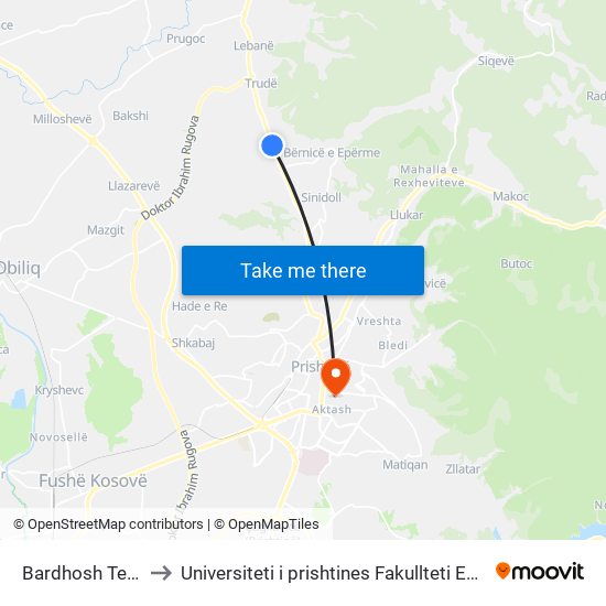 Bardhosh Te Albi to Universiteti i prishtines Fakullteti Ekonomik map