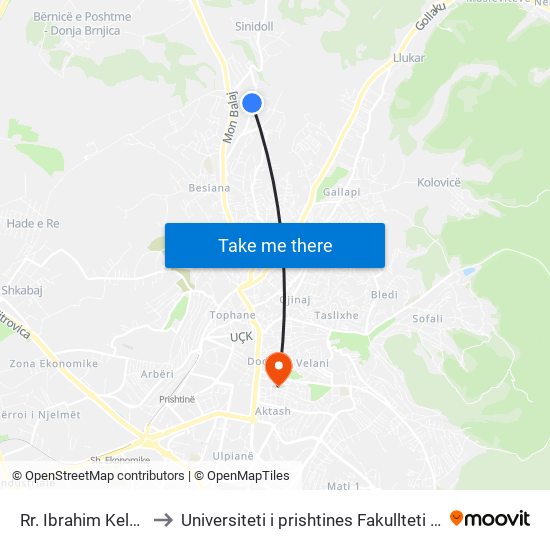 Rr. Ibrahim Kelmendi to Universiteti i prishtines Fakullteti Ekonomik map