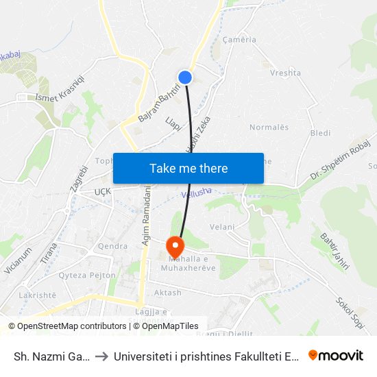 Sh. Nazmi Gafurri to Universiteti i prishtines Fakullteti Ekonomik map