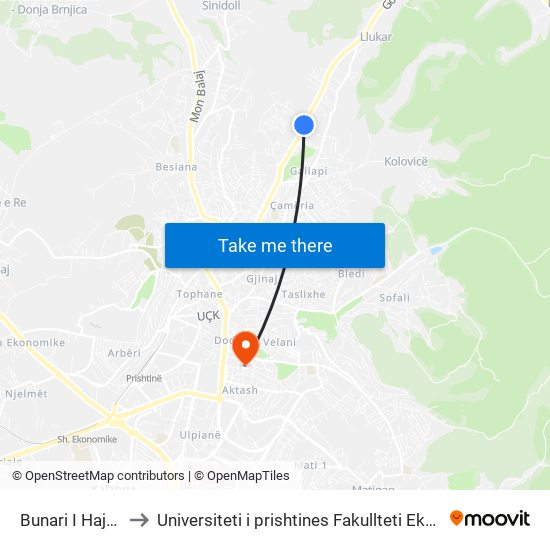 Bunari I Hajratit to Universiteti i prishtines Fakullteti Ekonomik map