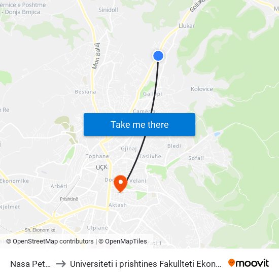 Nasa Petrol to Universiteti i prishtines Fakullteti Ekonomik map