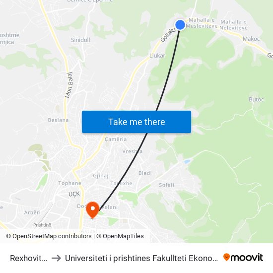 Rexhovitet to Universiteti i prishtines Fakullteti Ekonomik map