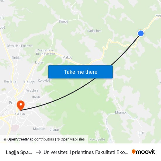 Lagjja Spahiaj to Universiteti i prishtines Fakullteti Ekonomik map